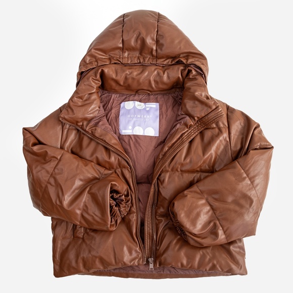 OOF WEAR Faux Leather Puffer Women's Jacket Hooded Brown $428 - Size 48 - US 12 - Picture 7 of 14